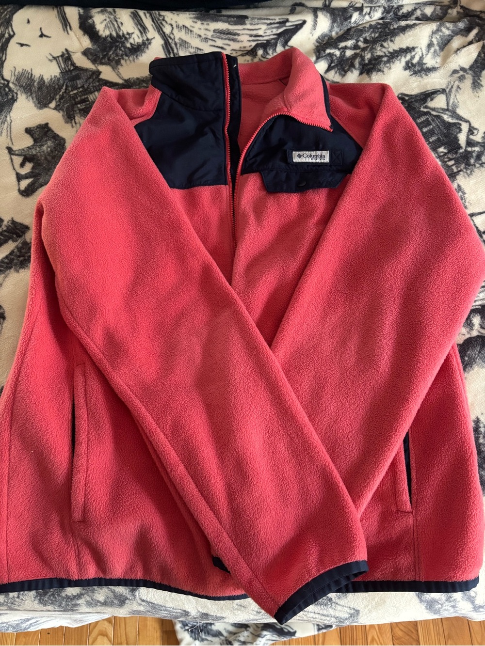 Columbia Coral Pink Fleece Jacket with Navy Yoke